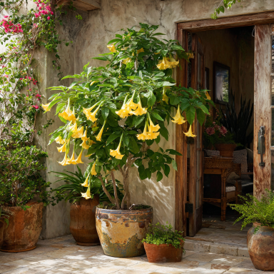 Yellow Flowering Angels Trumpet Plant in a 3.5" inch pot– Cold Sensitive