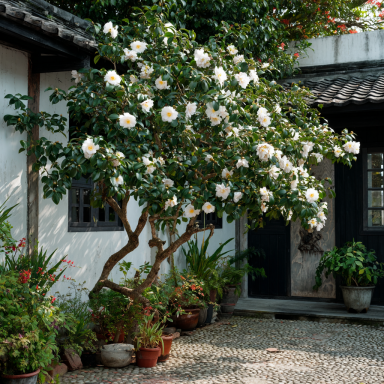 Victory White Camellia in 4 inch pot *Cold and Heat Sensitive* Cannot Ship Out of the USA