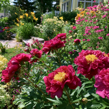 Itoh Peony ‘Scarlet Heaven’ Potted Peony in a One Gallon Trade Pot